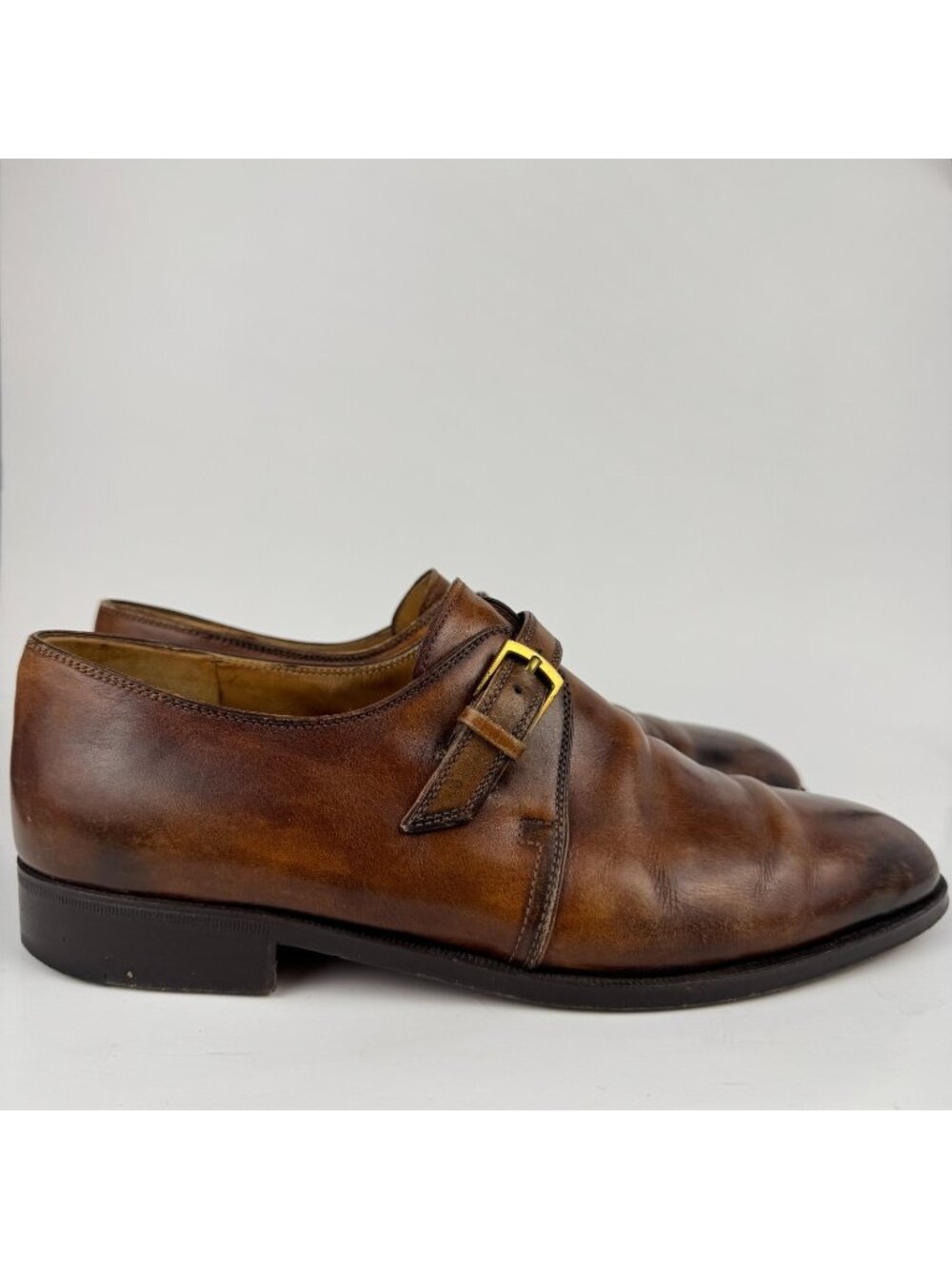 Berluti Monk Strap Brown Leather Loafer Shoes 7.5 US